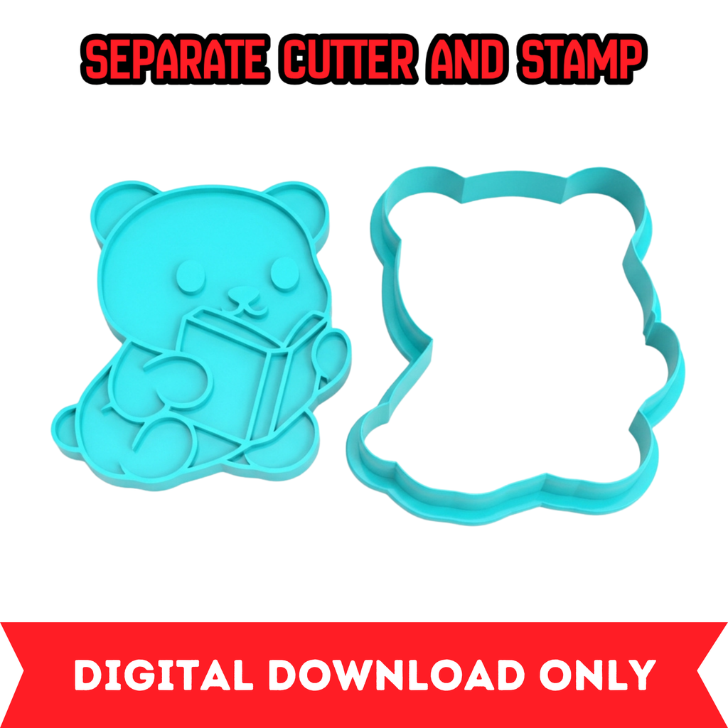 Teddy Bear Reading Book Cookie Cutter & Stamp STL File – 10 Sizes | Digital Download