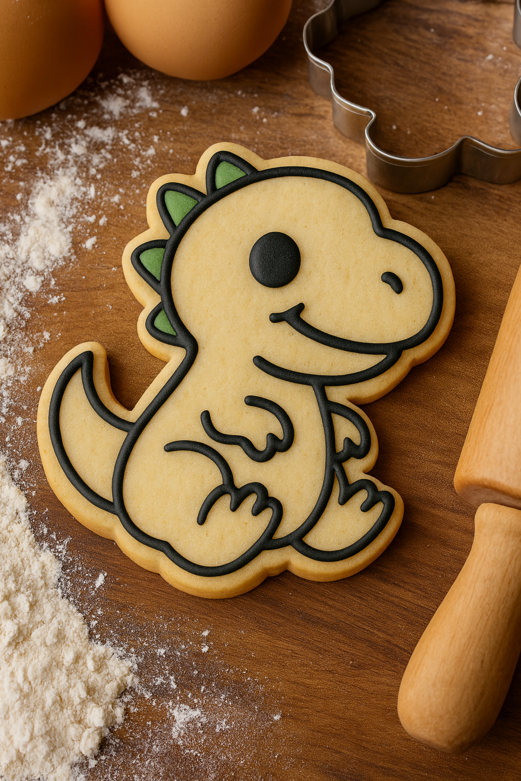 T-Rex Dinosaur Cookie Cutter & Stamp Set | 3D Embossed Baking Mold for Kids Party Treats | Food Safe Plastic | 3.5"