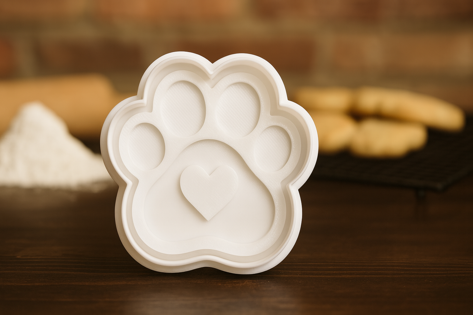 Dog Paw Print Cookie Cutter with Heart Stamp - 3" Baking & Fondant Tool for Pet Treats, Cookies & Crafts