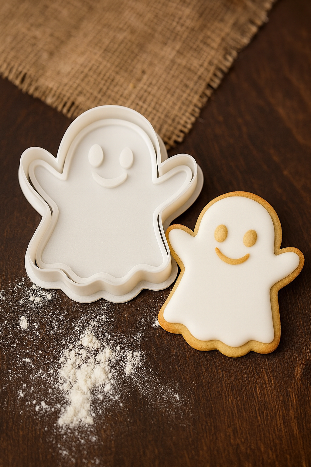 Halloween Ghost Cookie Cutter & Stamp - Premium Baking Tool for Spooky Cookies & Fondant Crafts