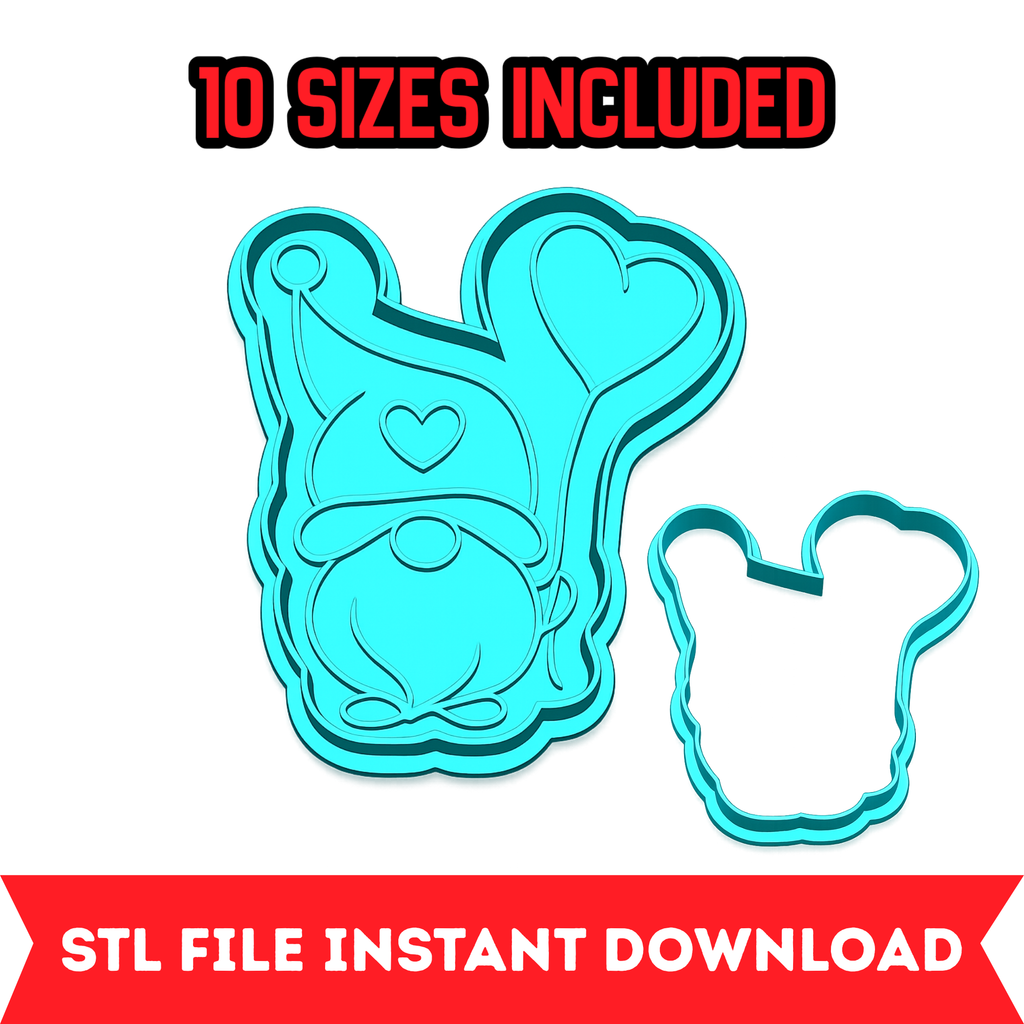 Gnome Heart Balloon Cookie Cutter & Stamp STL File – 10 Sizes | Digital Download