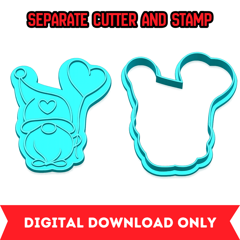 Gnome Heart Balloon Cookie Cutter & Stamp STL File – 10 Sizes | Digital Download