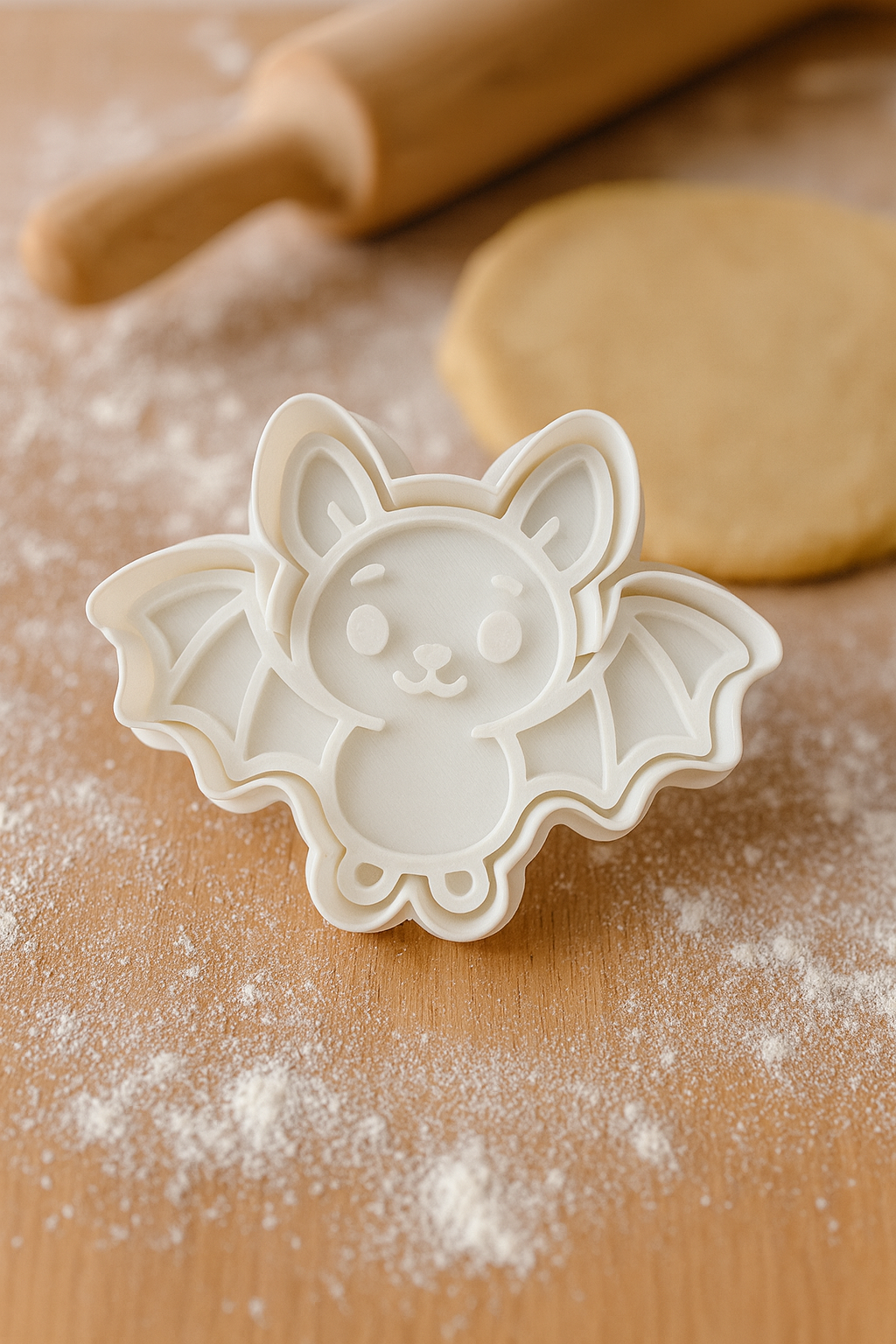 Halloween Bat Cookie Cutter & Stamp Set - 3D Detailed Plastic Baking Tool for Spooky Treats