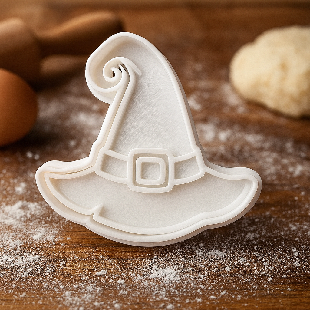 Halloween Witch Hat Cookie Cutter & Stamp Set - 3D Detailed Plastic Baking Tool for Spooky Treats