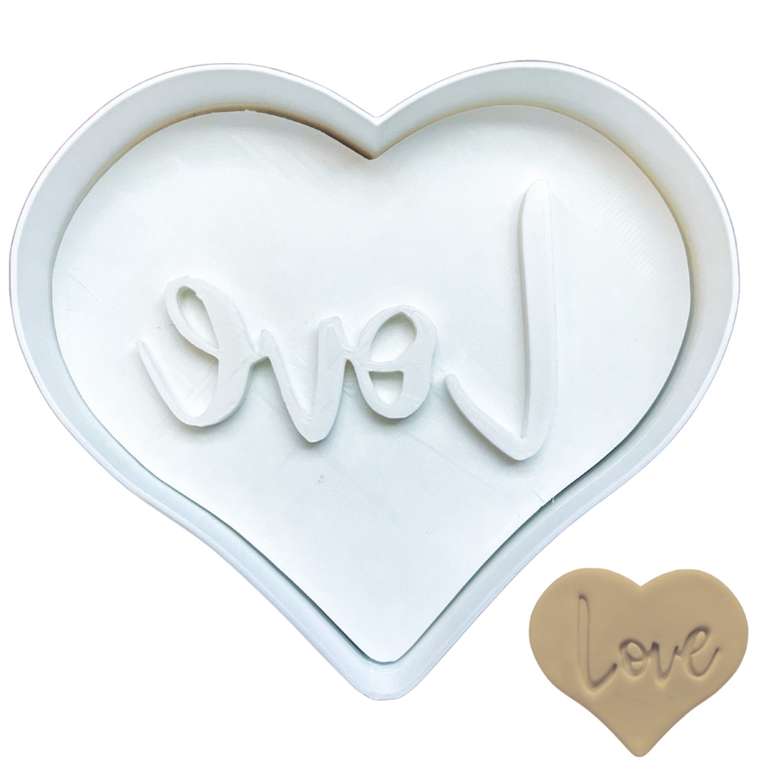 Heart Love Cookie Cutter and Stamp Set - 4 Inch Valentine's Day Baking Tool for Fondant Sugar Craft Clay