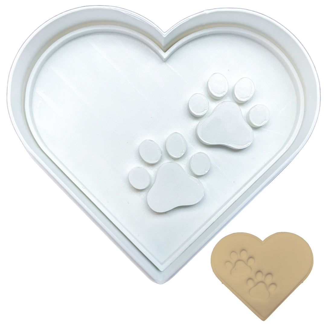 Heart Dog Paw Cookie Cutter & Stamp - 3.5" Professional Baking Tool for Pet Lovers | Durable Plastic Fondant Press
