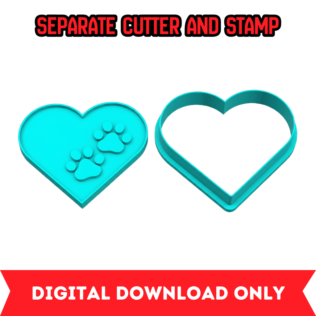 Heart with Dog Paws Cookie Cutter & Stamp STL File – 10 Sizes | Digital Download