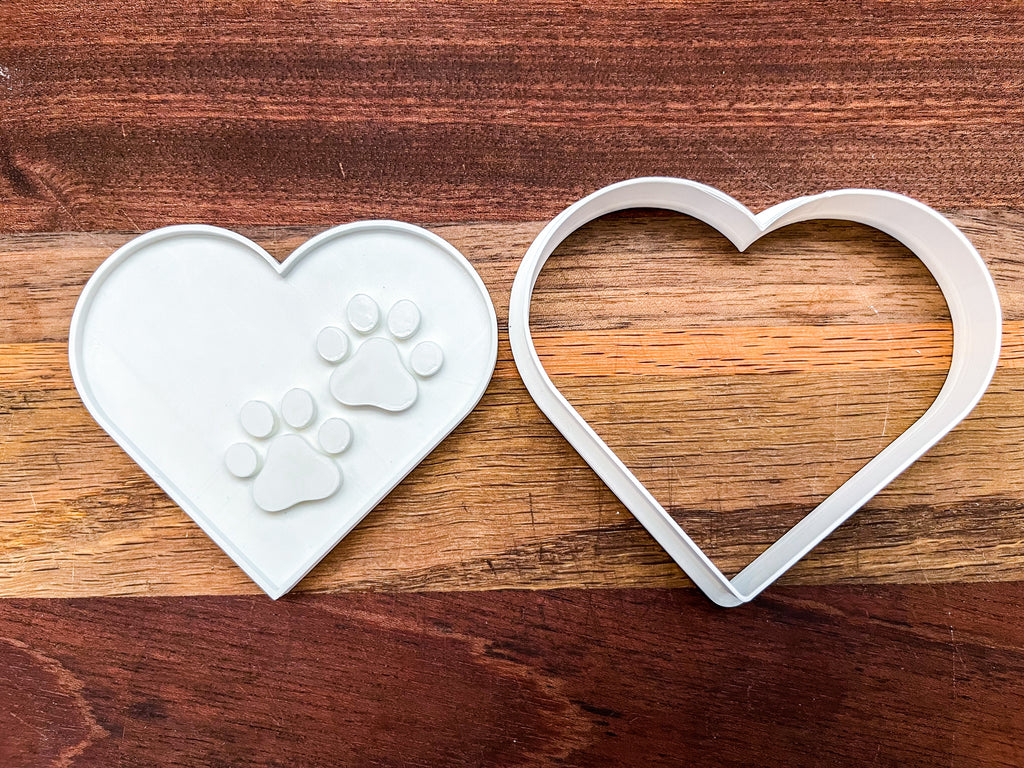 Heart Dog Paw Cookie Cutter & Stamp - 3.5" Professional Baking Tool for Pet Lovers | Durable Plastic Fondant Press
