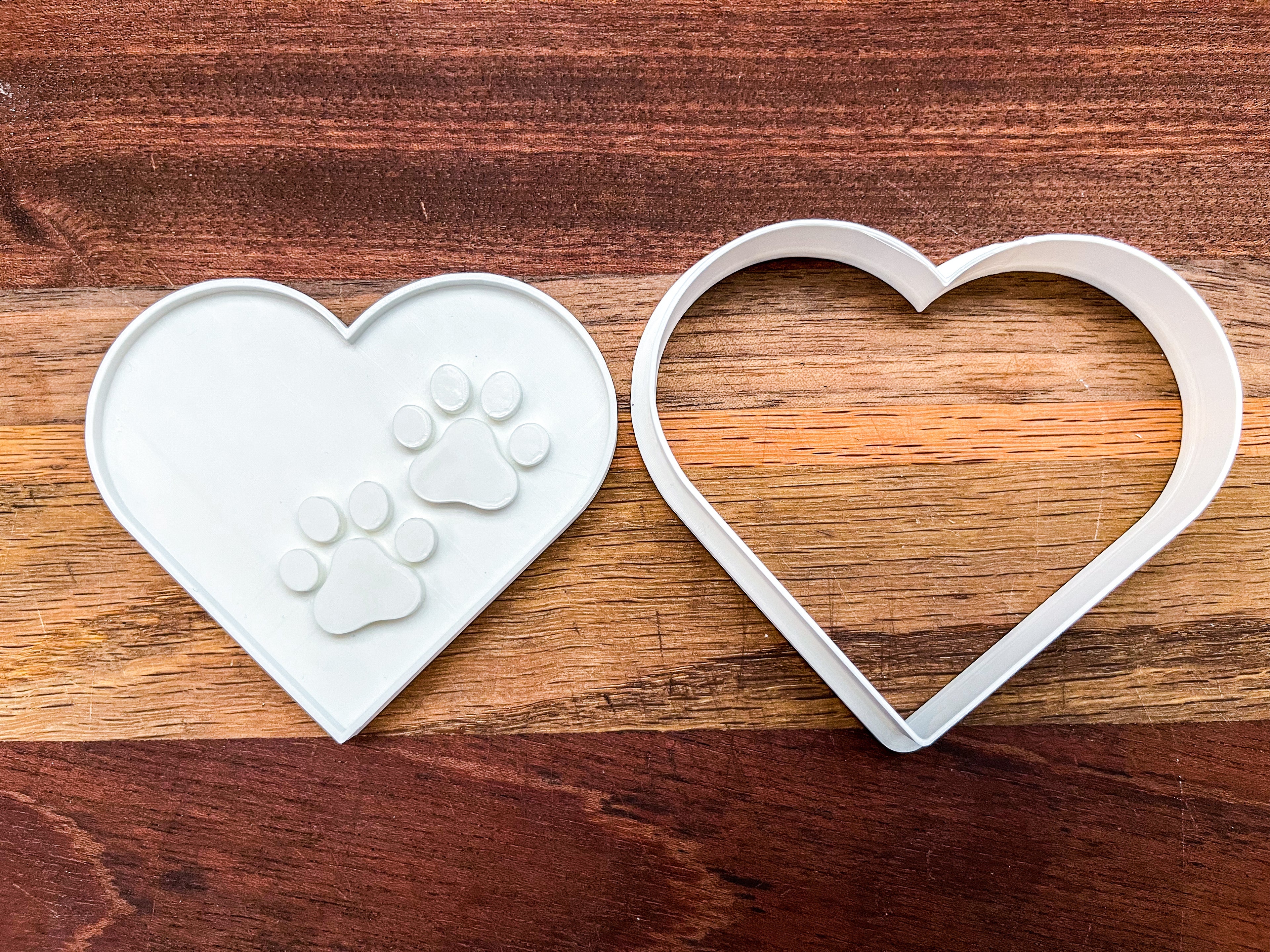 Heart Dog Paw Cookie Cutter & Stamp - 3.5" Professional Baking Tool for Pet Lovers | Durable Plastic Fondant Press