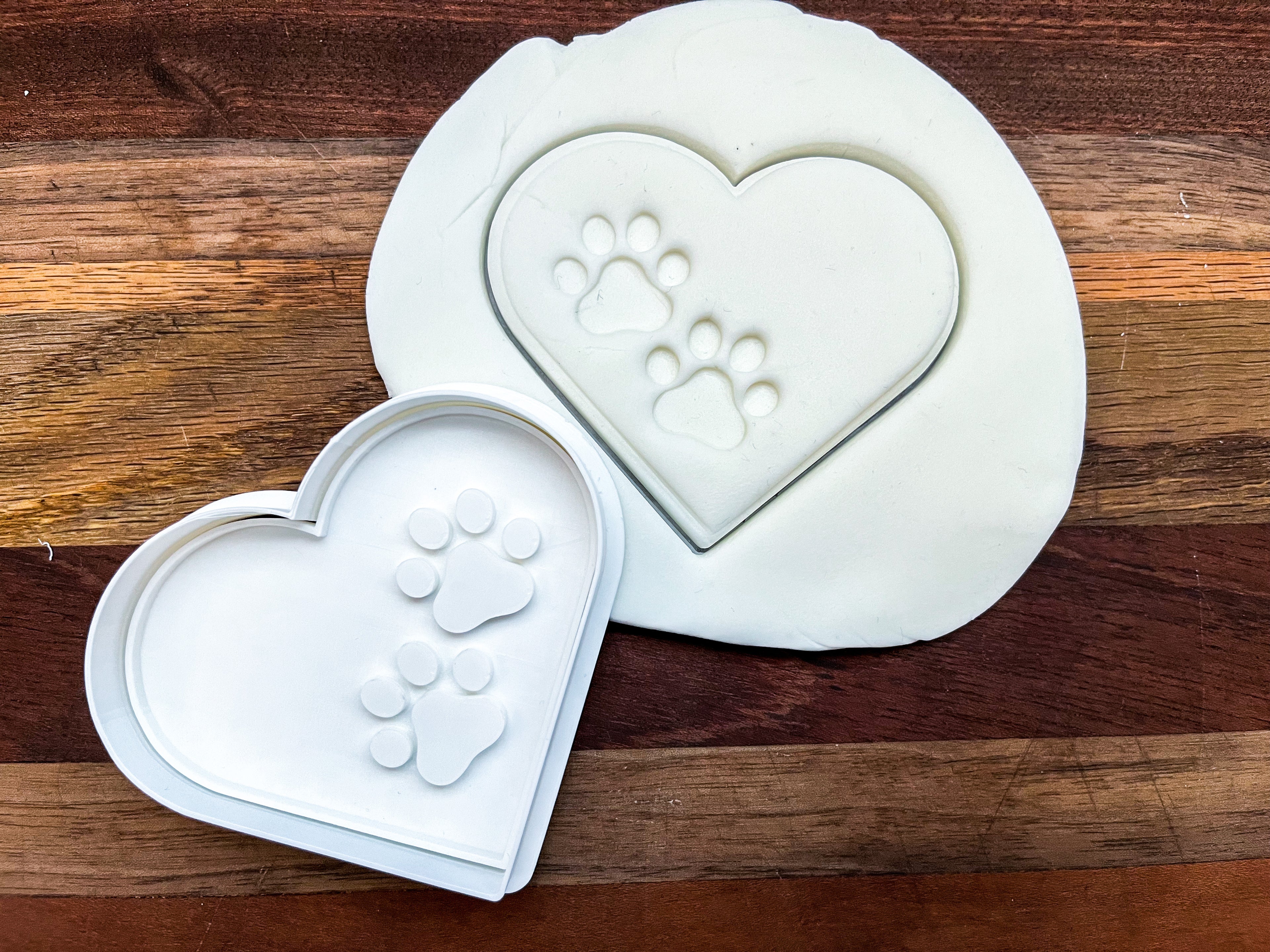 Heart Dog Paw Cookie Cutter & Stamp - 3.5" Professional Baking Tool for Pet Lovers | Durable Plastic Fondant Press