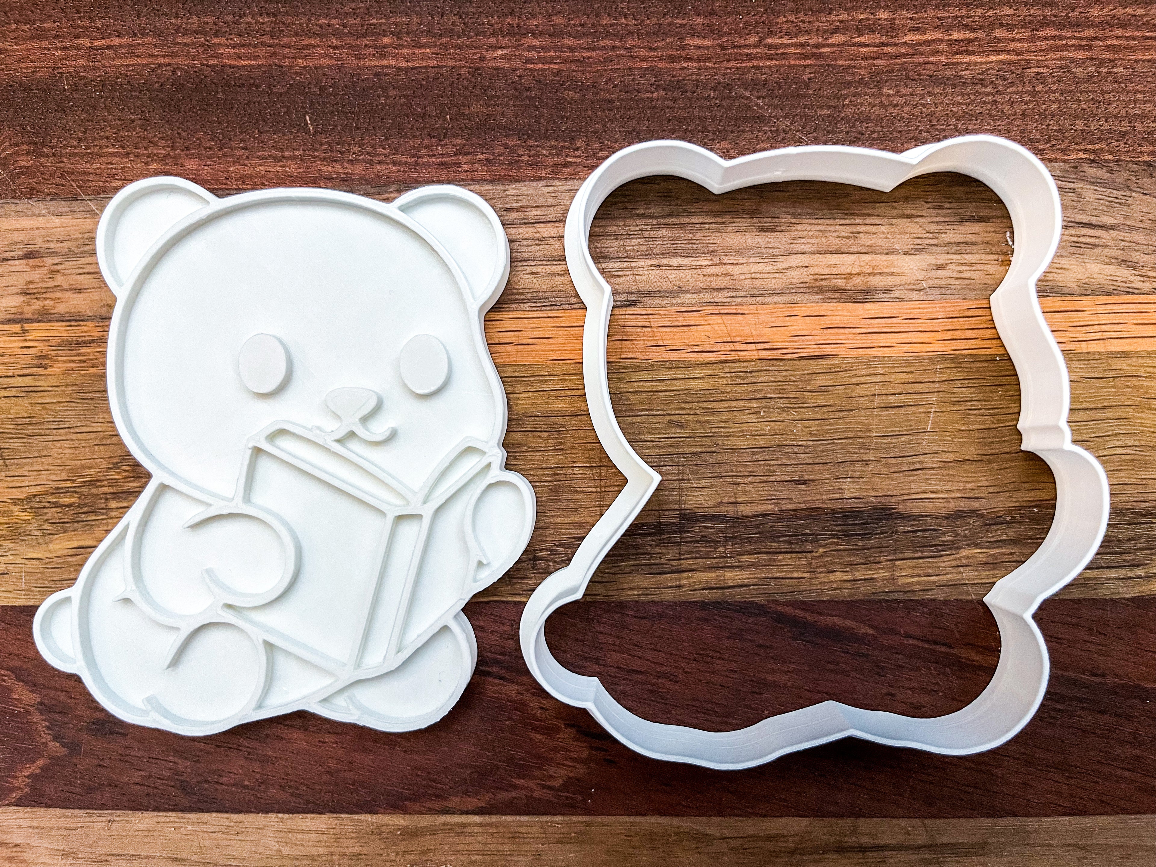 Teddy Bear Reading Book Cookie Cutter & Stamp Set | 4" Premium Baking Tool for Kids Parties & Crafts