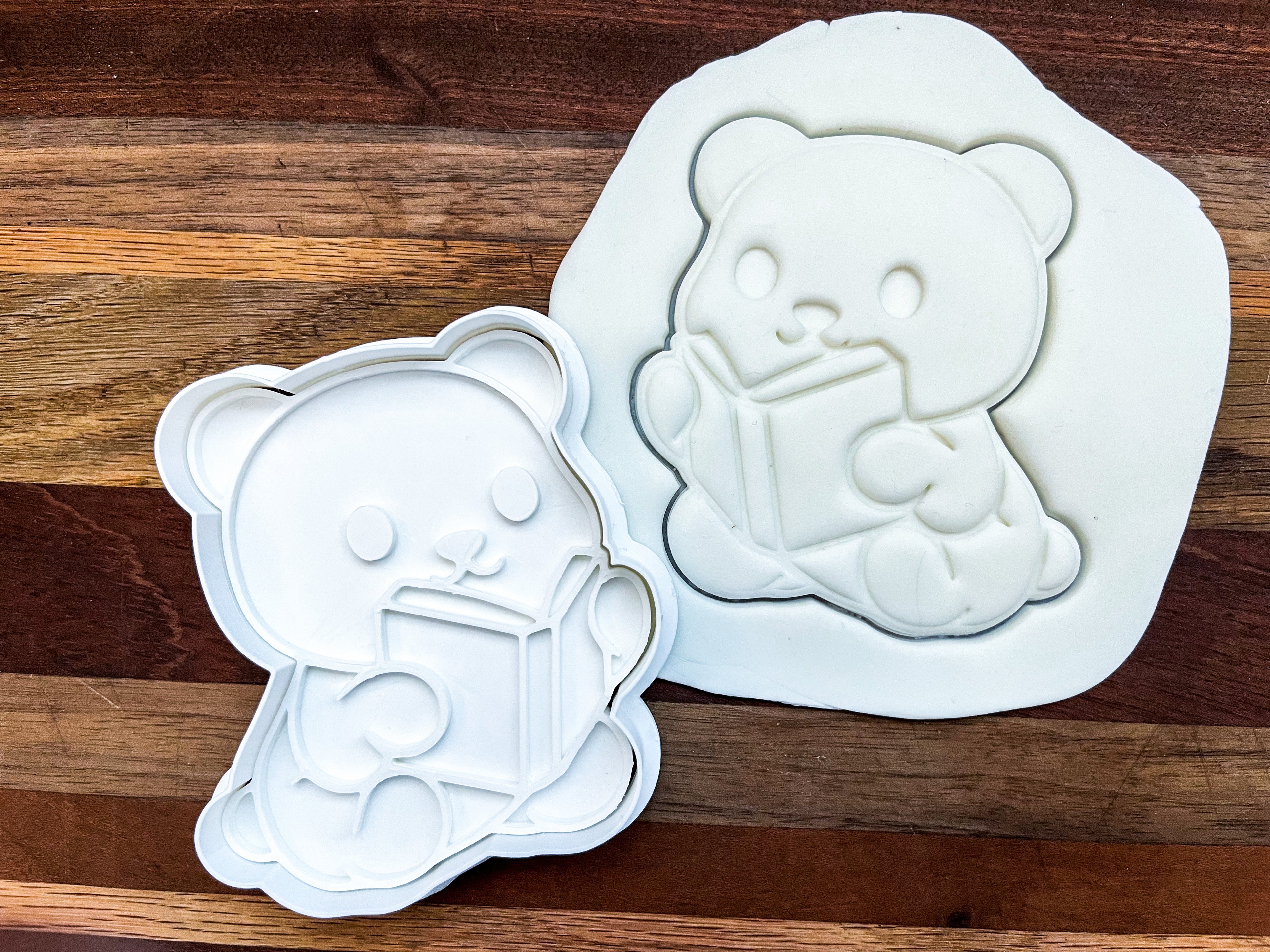 Teddy Bear Reading Book Cookie Cutter & Stamp Set | 4" Premium Baking Tool for Kids Parties & Crafts