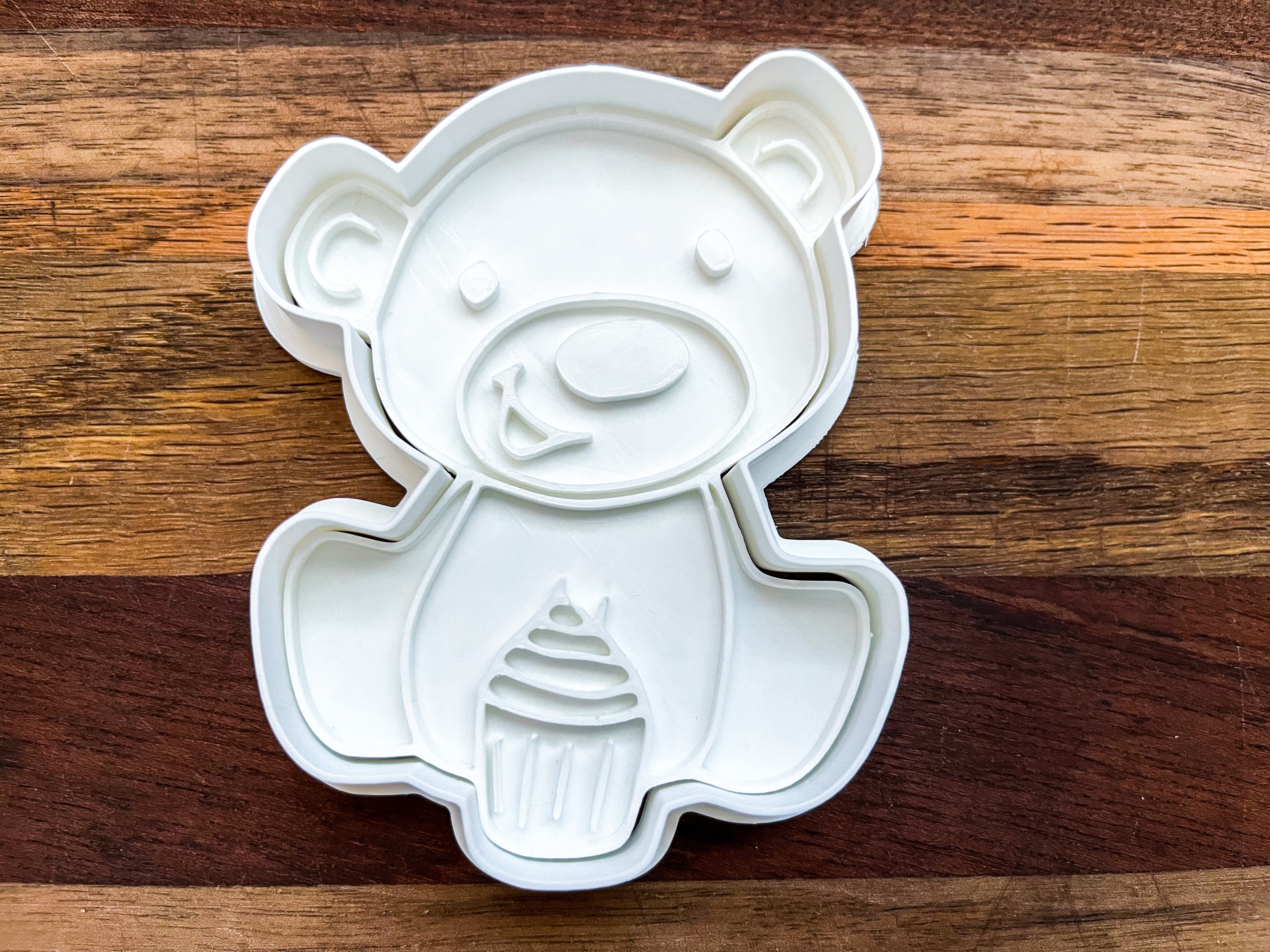 Teddy Bear Holding Cupcake Cookie Cutter & Stamp - 4" Cupcake Design Fondant Mold for Baking & Crafting