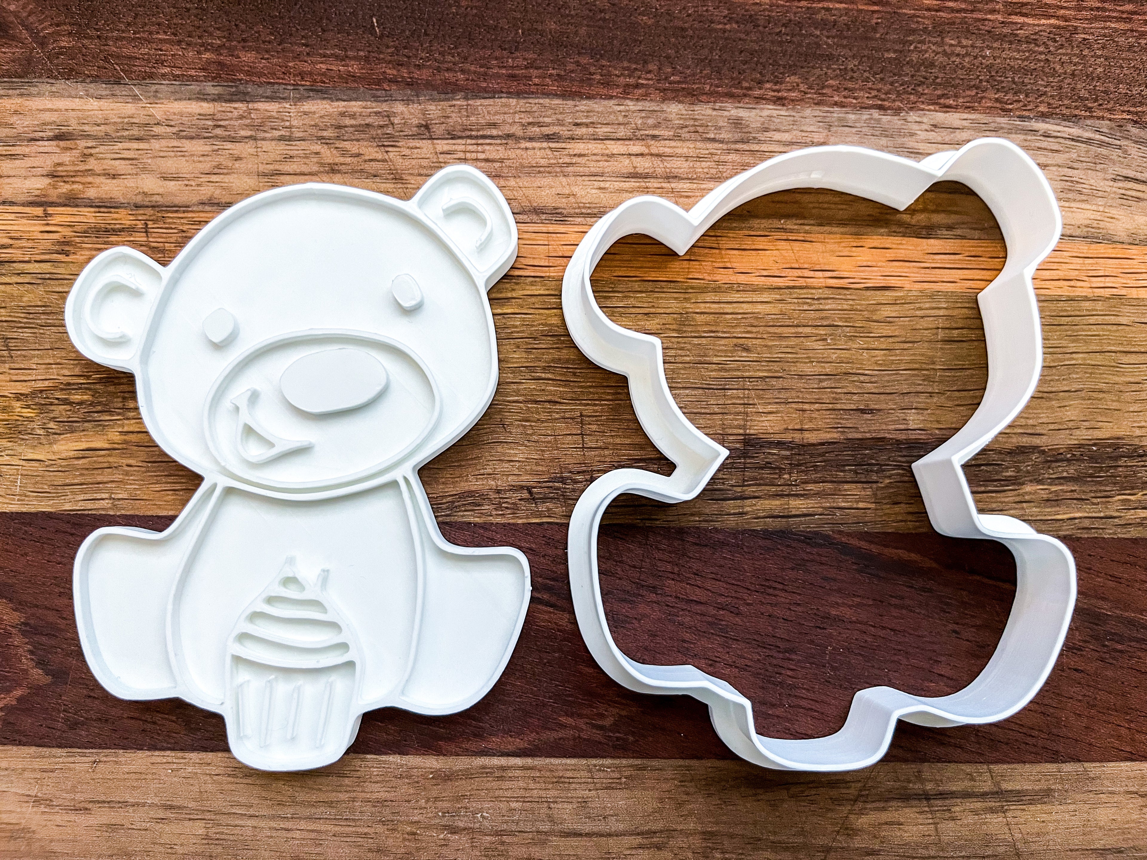 Teddy Bear Holding Cupcake Cookie Cutter & Stamp - 4" Cupcake Design Fondant Mold for Baking & Crafting