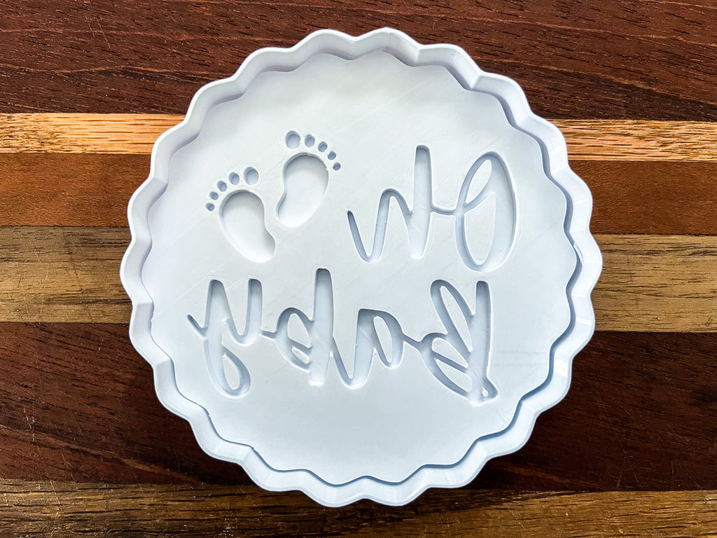 Premium "Oh Baby" Cookie Cutter & Debosser Set - Baby Feet Design for Baby Shower Baking, Fondant & Craft Projects (3.5")