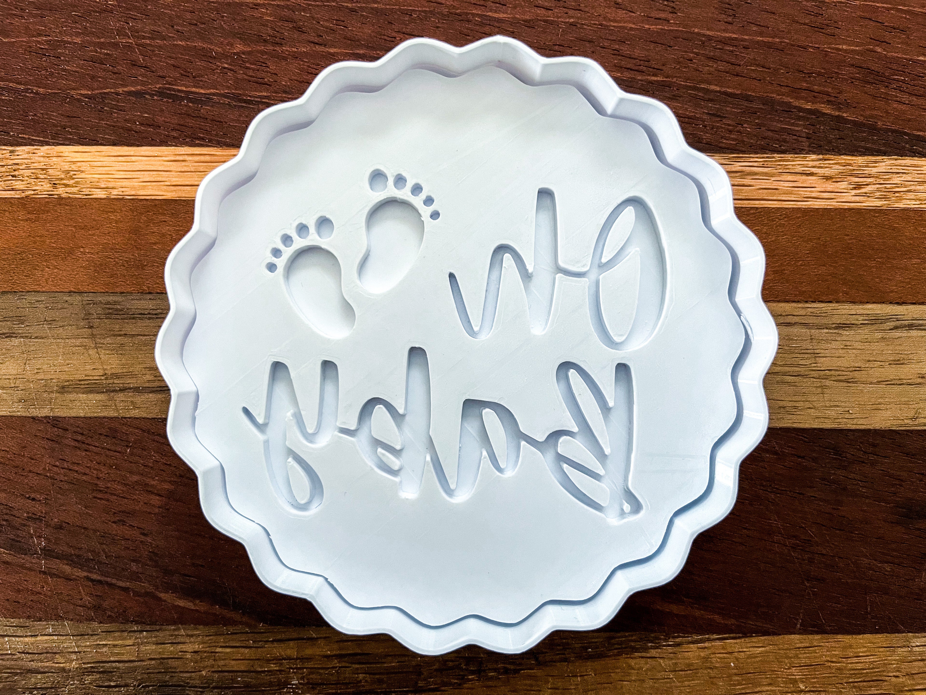 Premium "Oh Baby" Cookie Cutter & Debosser Set - Baby Feet Design for Baby Shower Baking, Fondant & Craft Projects (3.5")