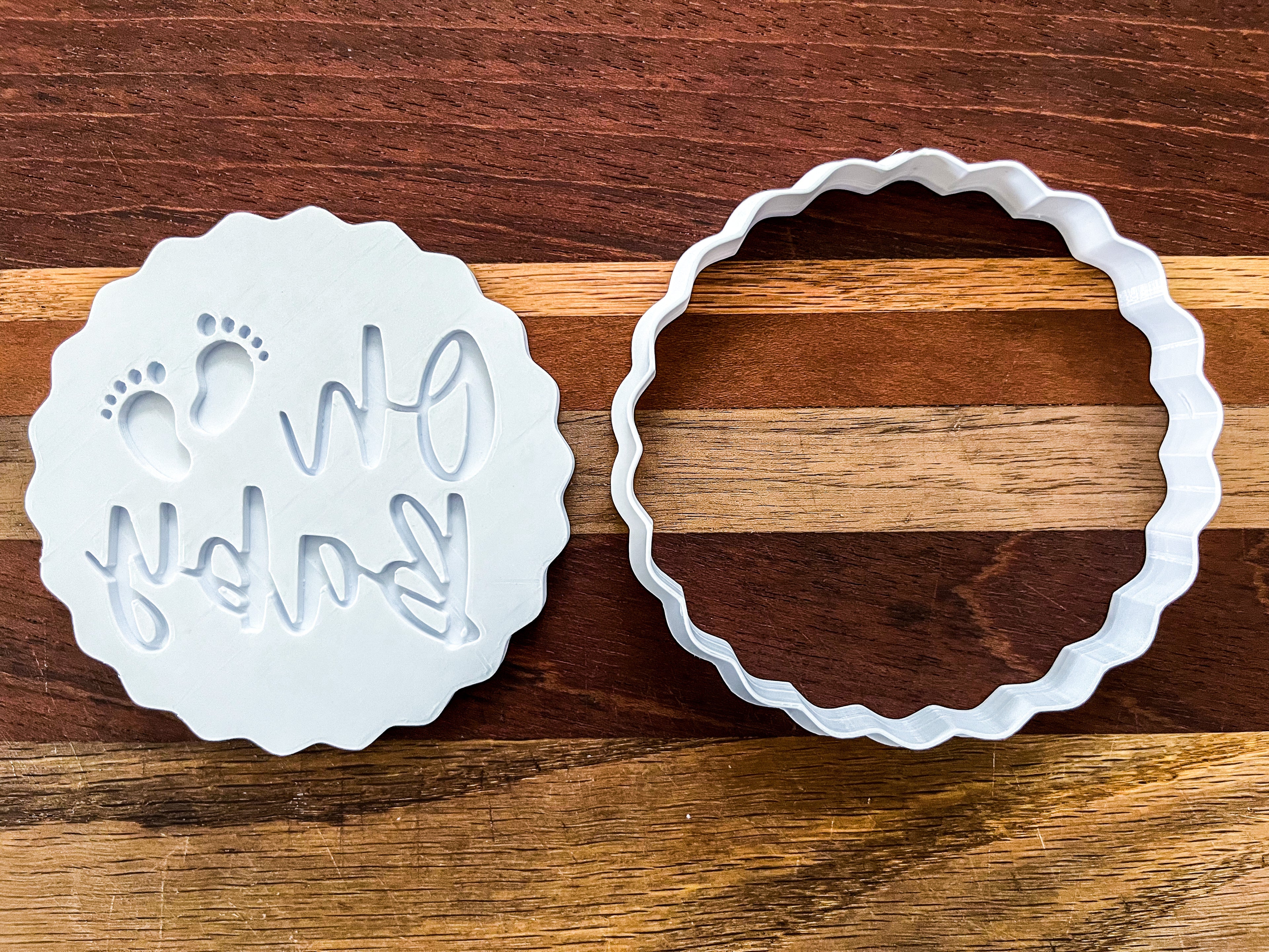 Premium "Oh Baby" Cookie Cutter & Debosser Set - Baby Feet Design for Baby Shower Baking, Fondant & Craft Projects (3.5")