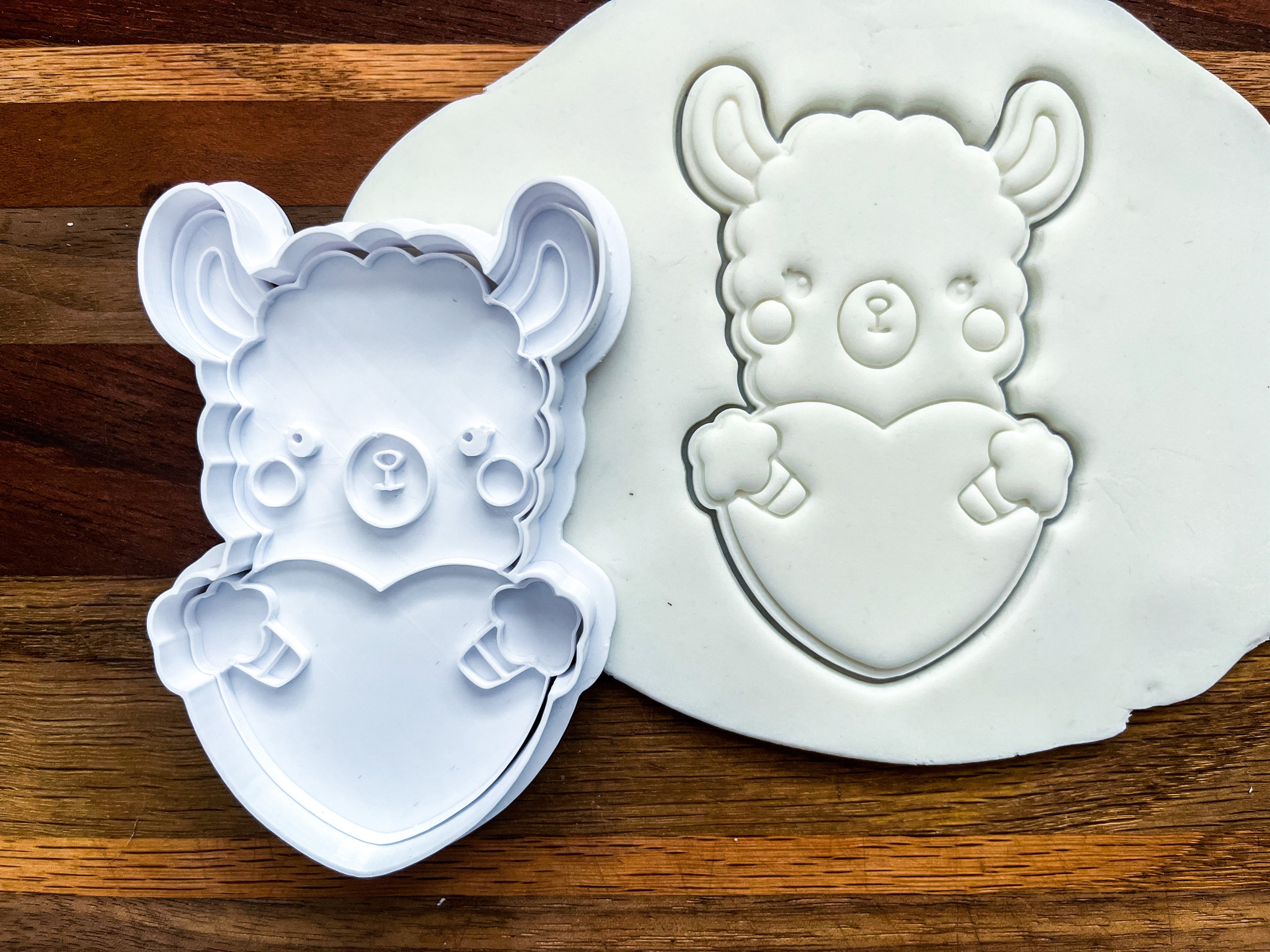 Llama Heart Cookie Cutter and Stamp Set - 4 Inch Detailed Plastic Baking Mold for Cookies, Fondant & Craft Clay