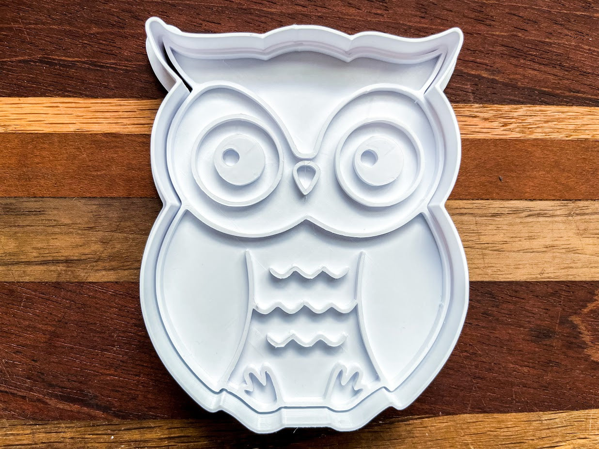 Owl Cookie Cutter & Stamp Set - 3D Bird Embosser for Baking, Fondant & Craft Clay - 4" Durable Plastic Kitchen Tool
