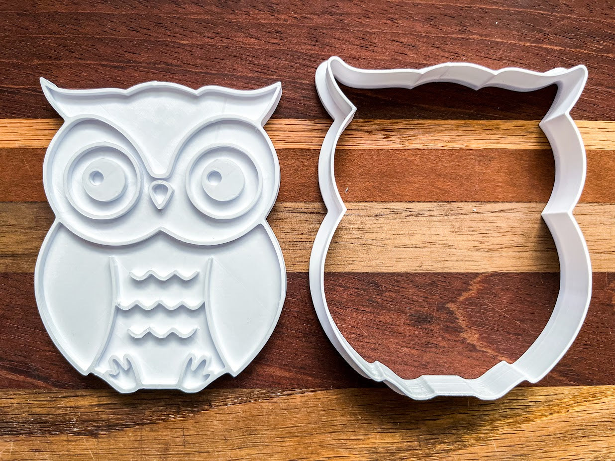 Owl Cookie Cutter & Stamp Set - 3D Bird Embosser for Baking, Fondant & Craft Clay - 4" Durable Plastic Kitchen Tool