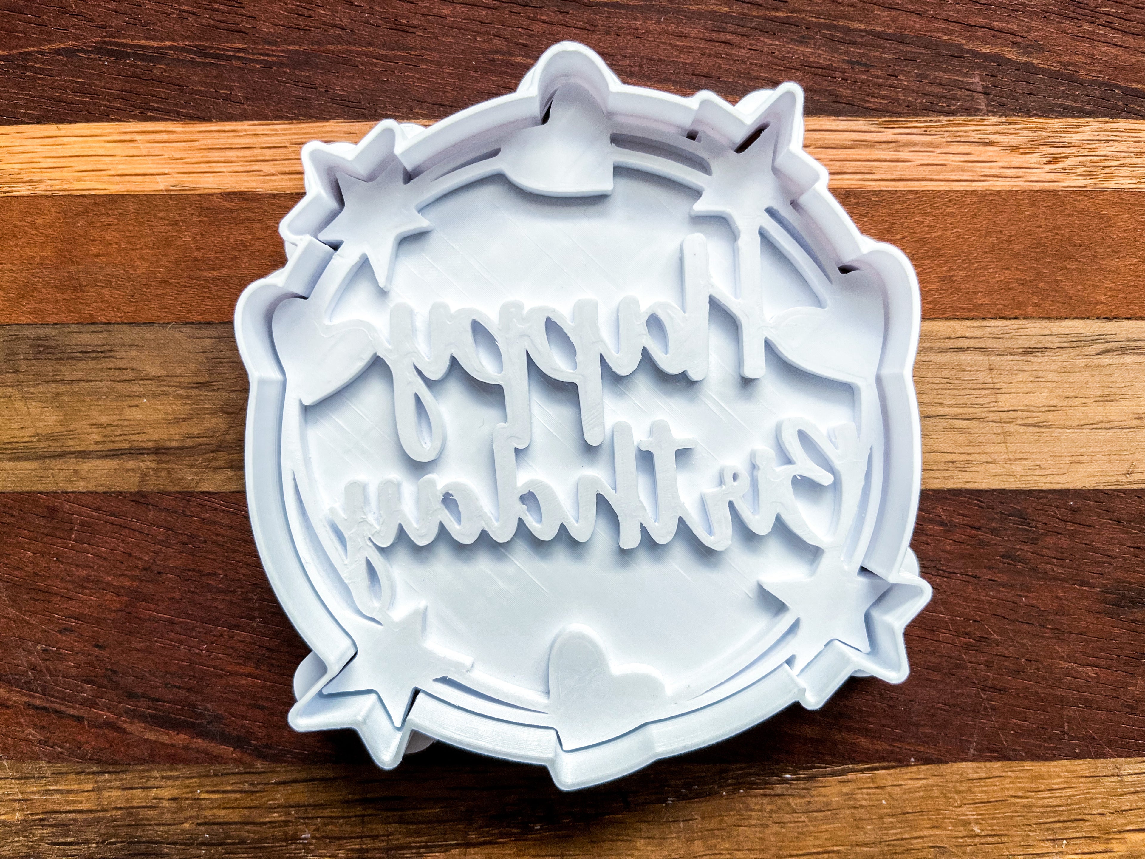 Happy Birthday Cookie Cutter & Stamp - 3.5" Heart & Star Design Baking Tool for Cookies, Fondant & Craft Clay
