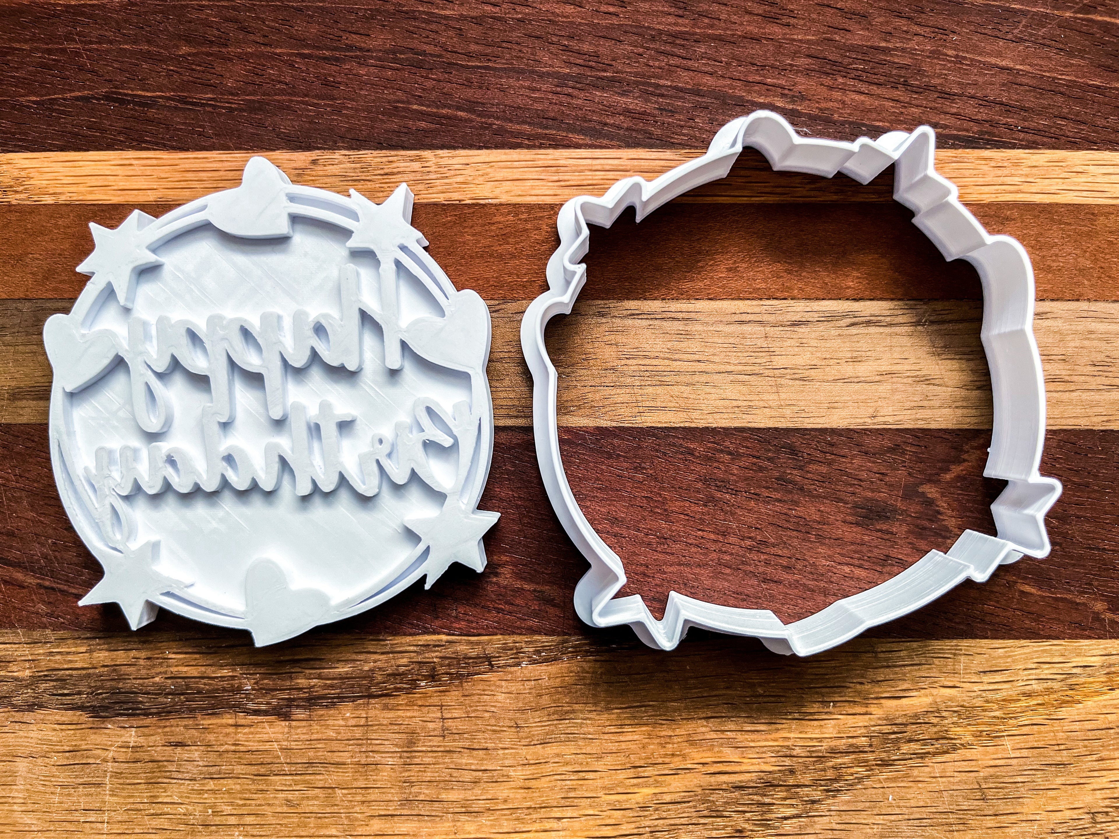 Happy Birthday Cookie Cutter & Stamp - 3.5" Heart & Star Design Baking Tool for Cookies, Fondant & Craft Clay
