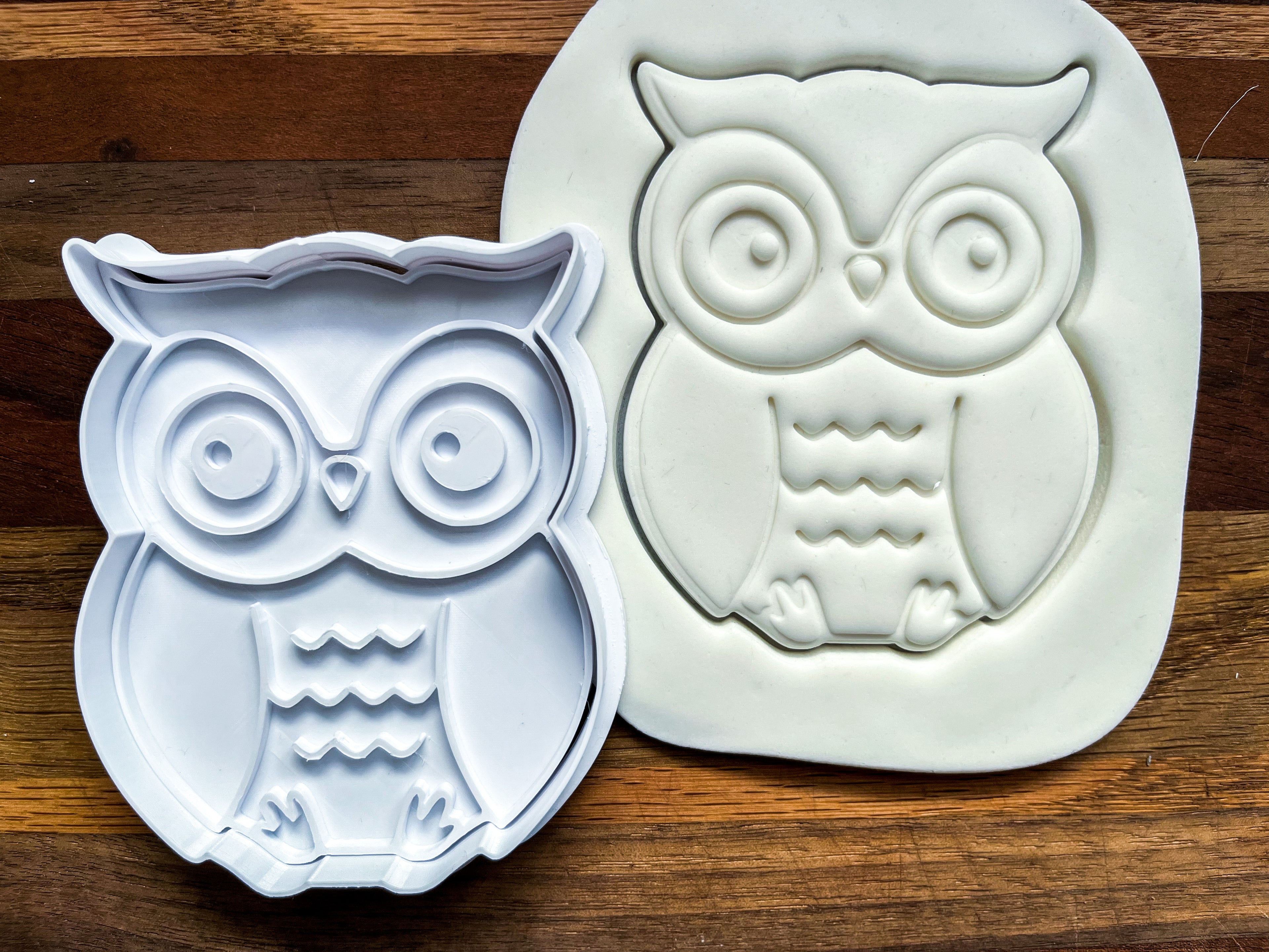 Owl Cookie Cutter & Stamp Set - 3D Bird Embosser for Baking, Fondant & Craft Clay - 4" Durable Plastic Kitchen Tool