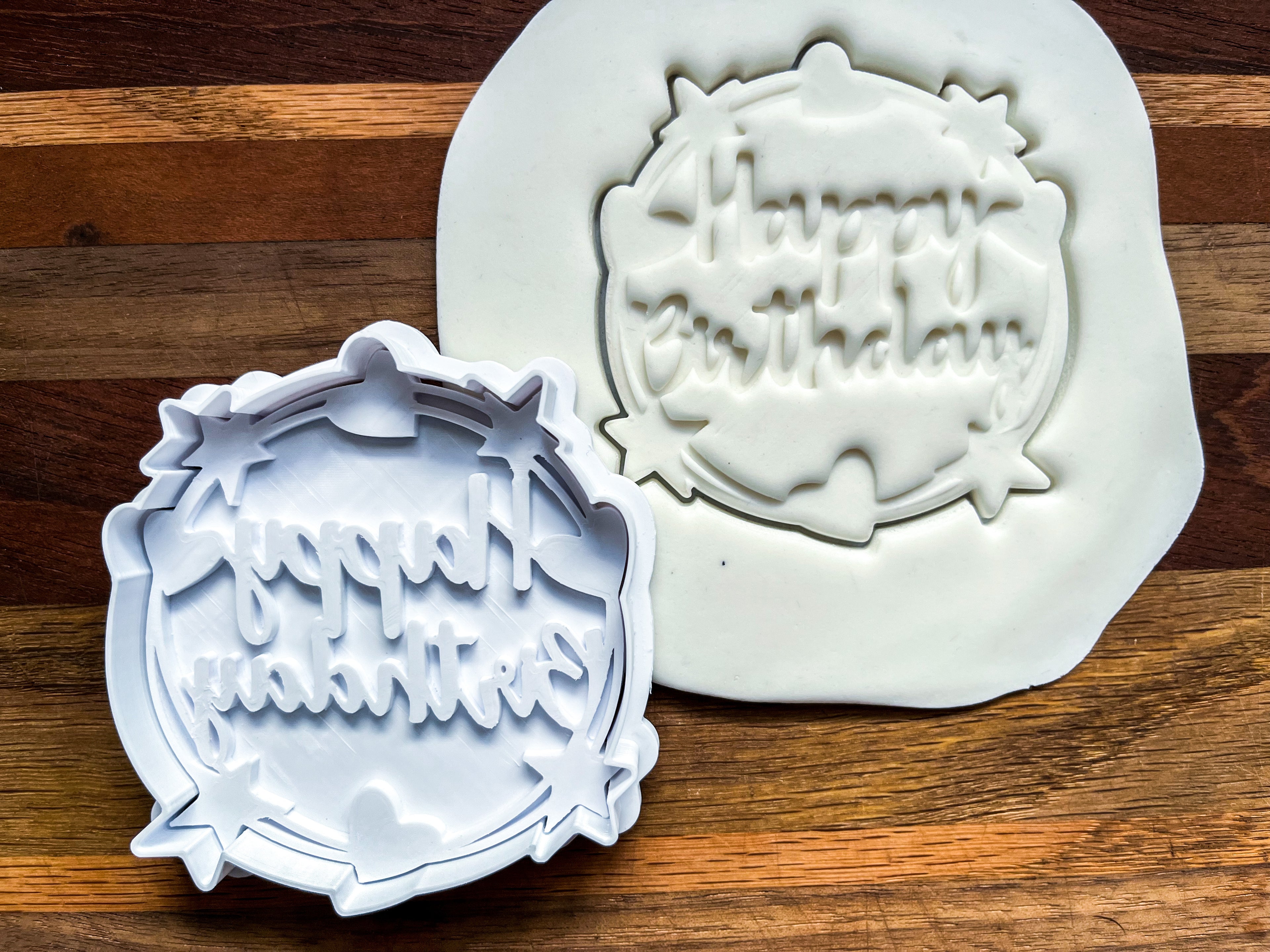 Happy Birthday Cookie Cutter & Stamp - 3.5" Heart & Star Design Baking Tool for Cookies, Fondant & Craft Clay