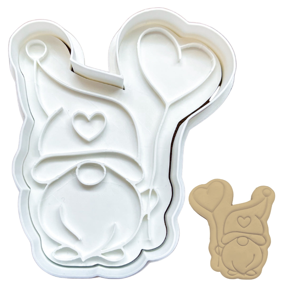 Gnome Heart Balloon Cookie Cutter & Stamp Set - 4" Detailed Valentine's Day Baking Tool for Cookies, Fondant & Clay Crafts