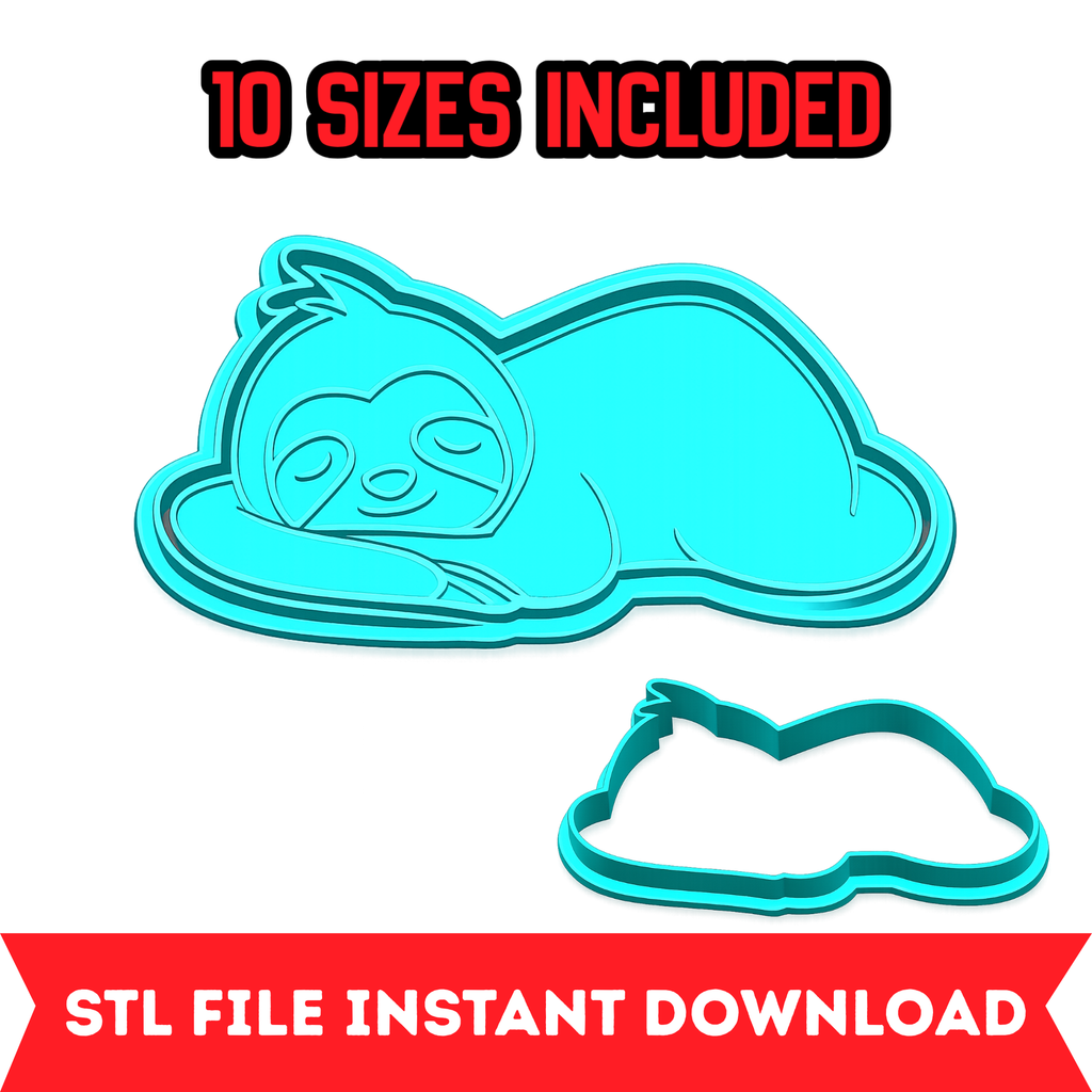 Sleeping Sloth Cookie Cutter & Stamp STL File – 10 Sizes | Digital Download