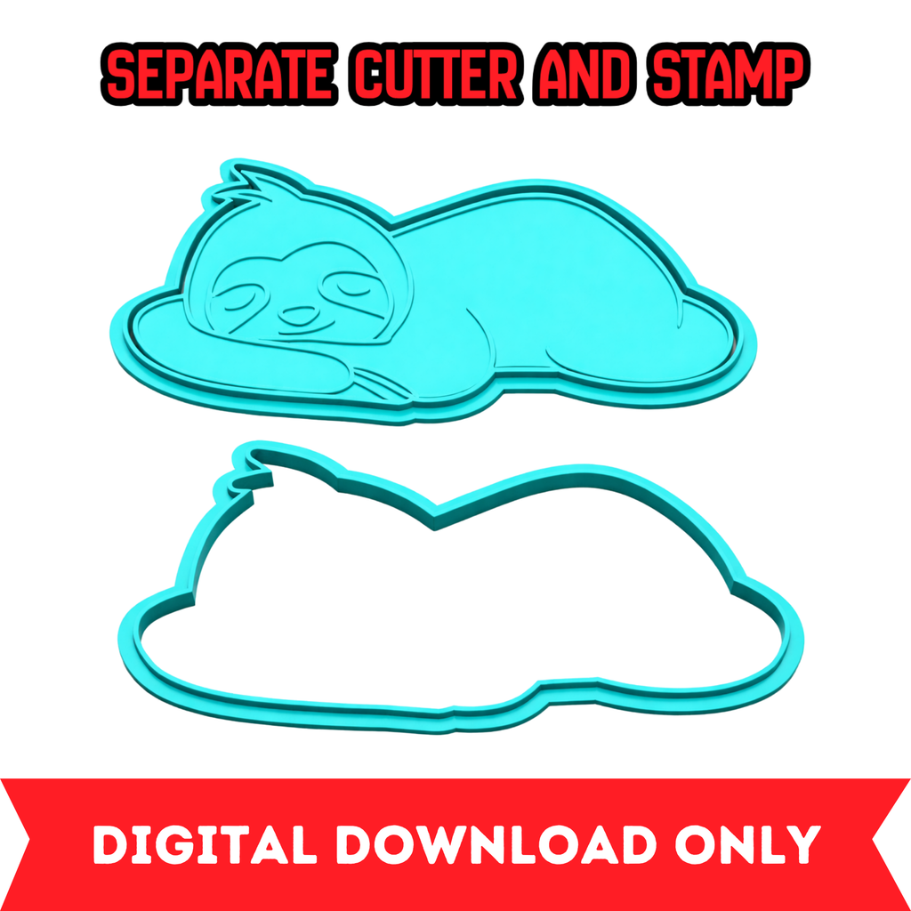 Sleeping Sloth Cookie Cutter & Stamp STL File – 10 Sizes | Digital Download