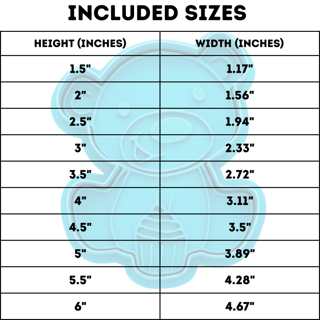 Teddy Bear wtih Cupcake Cookie Cutter & Stamp STL File – 10 Sizes | Digital Download