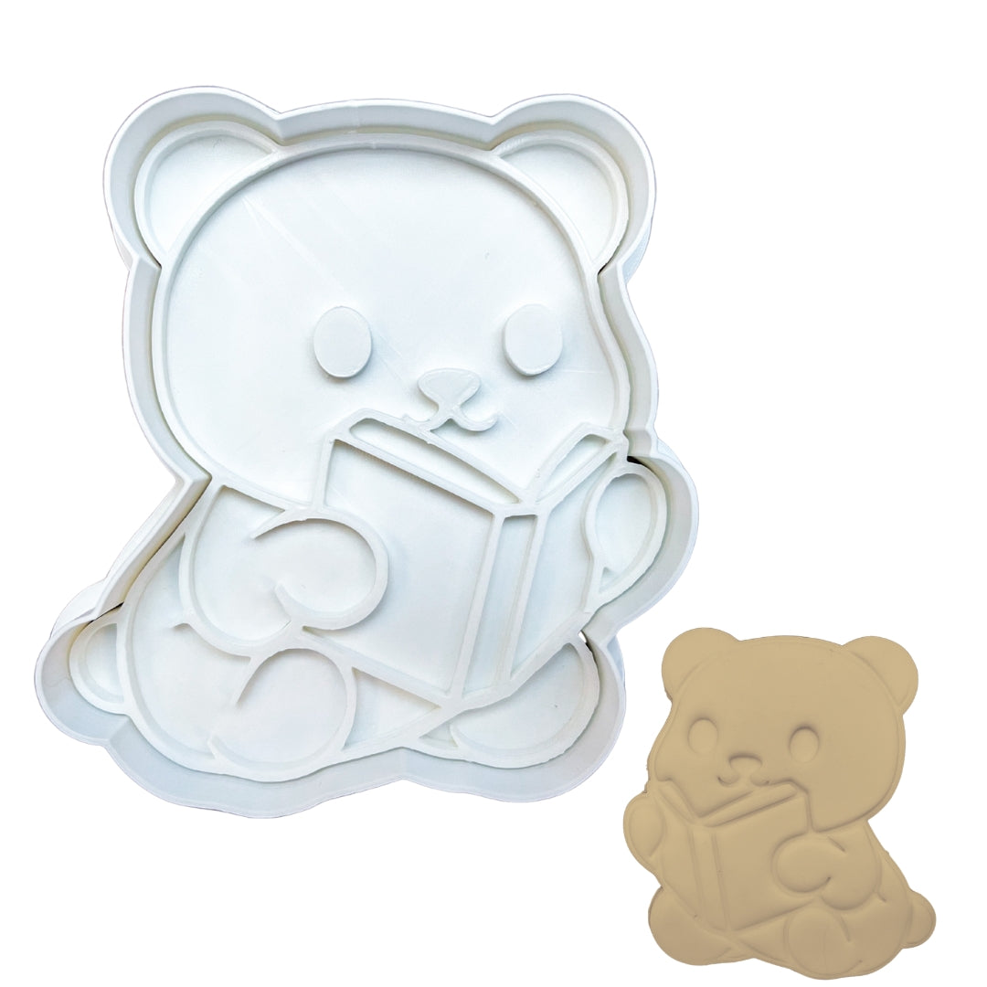 Teddy Bear Reading Book Cookie Cutter & Stamp Set | 4" Premium Baking Tool for Kids Parties & Crafts