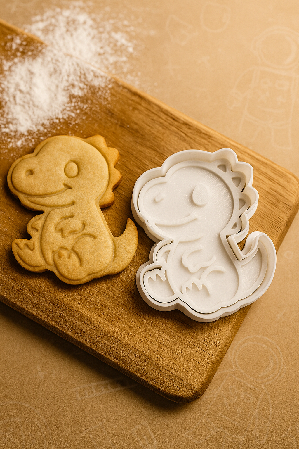 T-Rex Dinosaur Cookie Cutter & Stamp Set | 3D Embossed Baking Mold for Kids Party Treats | Food Safe Plastic | 3.5"