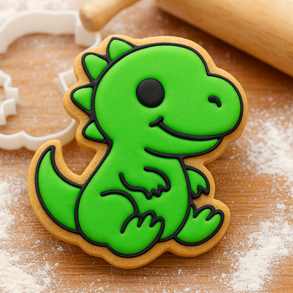 T-Rex Dinosaur Cookie Cutter & Stamp Set | 3D Embossed Baking Mold for Kids Party Treats | Food Safe Plastic | 3.5"