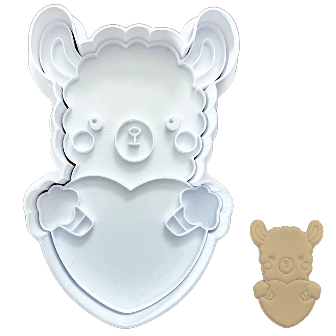 Llama Heart Cookie Cutter and Stamp Set - 4 Inch Detailed Plastic Baking Mold for Cookies, Fondant & Craft Clay