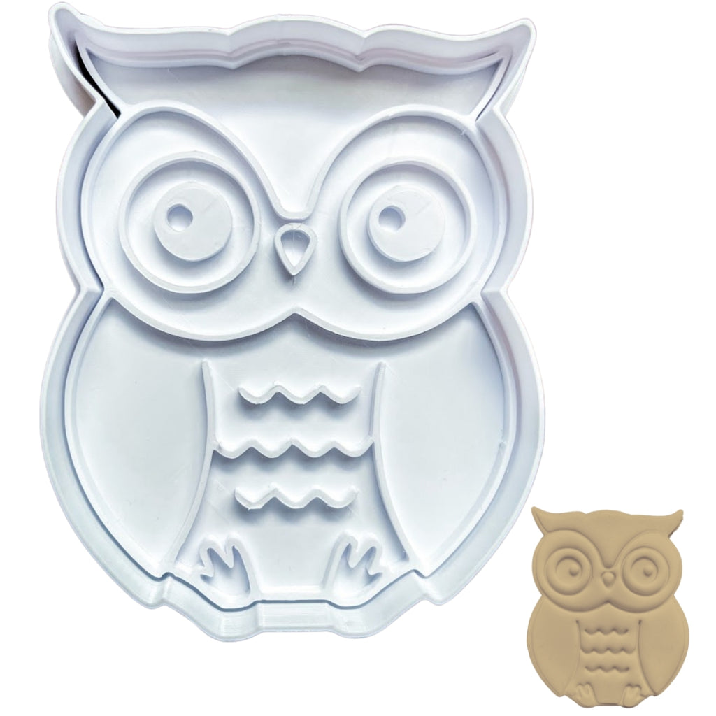 Owl Cookie Cutter & Stamp Set - 3D Bird Embosser for Baking, Fondant & Craft Clay - 4" Durable Plastic Kitchen Tool