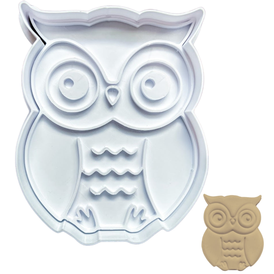 Owl Cookie Cutter & Stamp Set - 3D Bird Embosser for Baking, Fondant & Craft Clay - 4" Durable Plastic Kitchen Tool