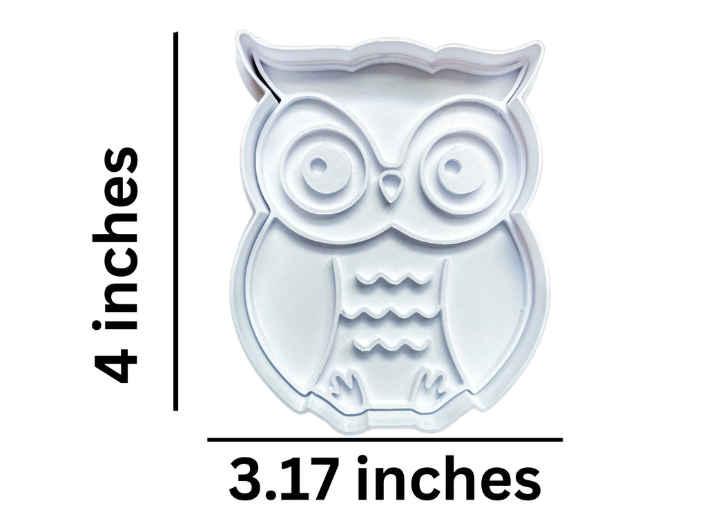 Owl Cookie Cutter & Stamp Set - 3D Bird Embosser for Baking, Fondant & Craft Clay - 4" Durable Plastic Kitchen Tool